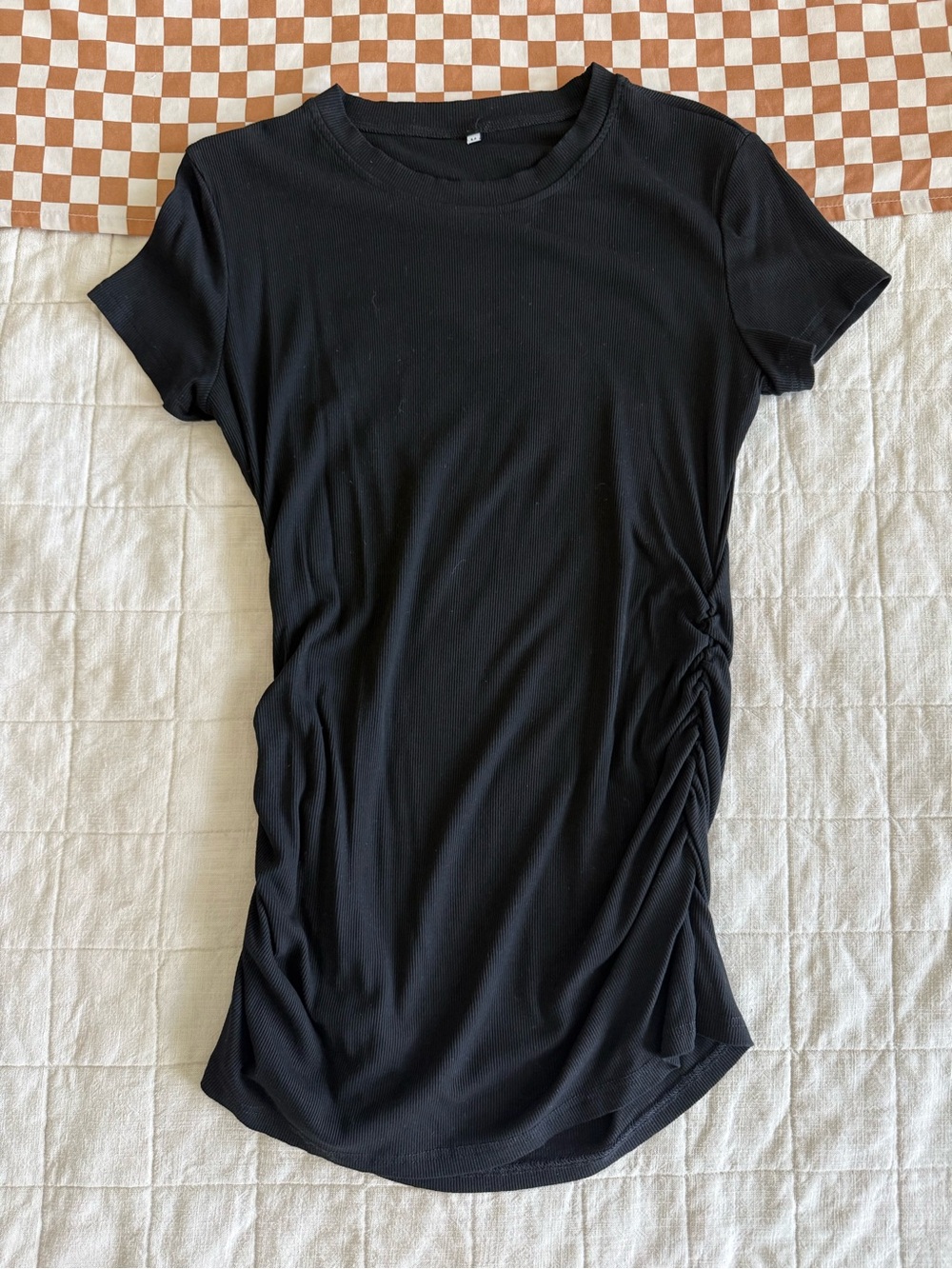 Maternity Black Side-Ruched Short Sleeve Women's Top